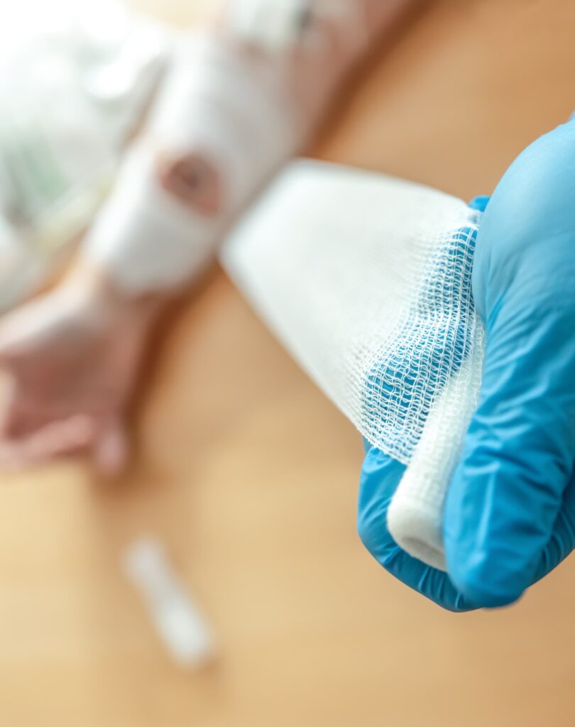 Wound care concept: Symbolizing change of dressing and cleaning of a wound